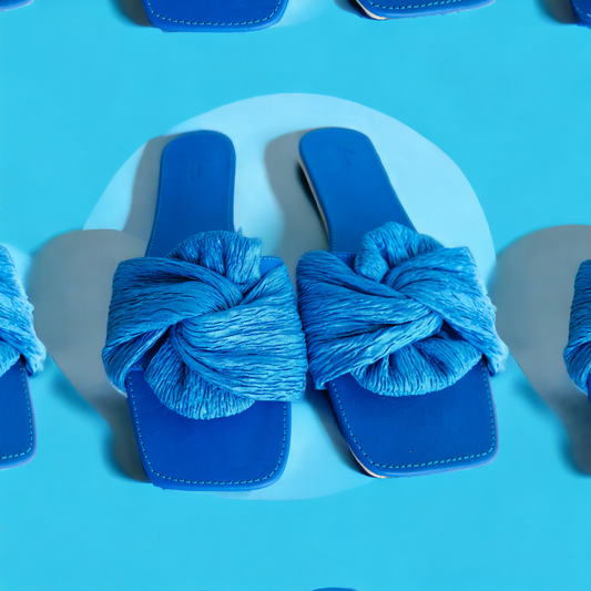 Elegant blue front-knotted flat slipper