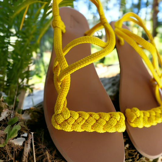 Yellow Woven Rope Sandals