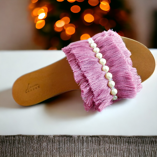 Pink Ruffle Sandals with Beads